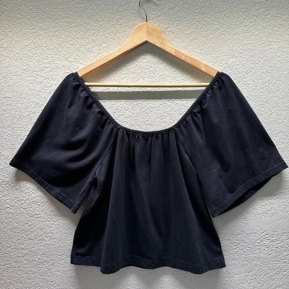 Pact Top Blouse Womens S Small Luxe Jersey Flutter sleeve Organic Cotton Blend